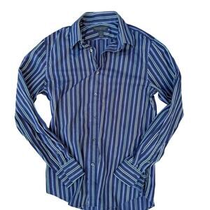 Express Design Studio Navy Striped Shirt Men’s S Modern Fit Cotton